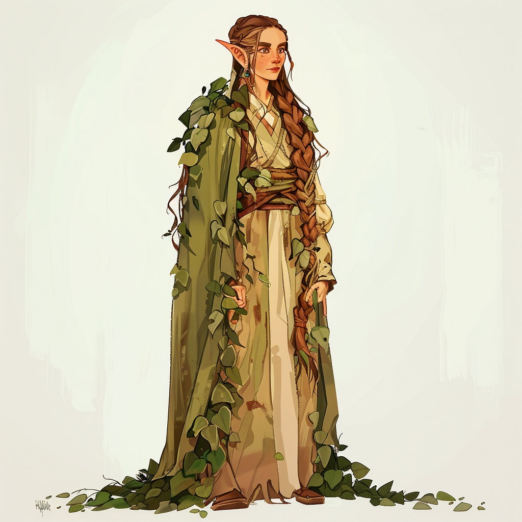 Female Elven Druid in Leaf Robe