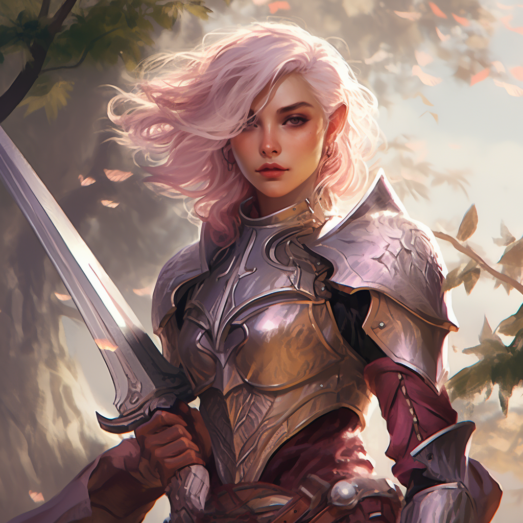 Female Elven Fighter with Pixie Cut and Half Plate Armor