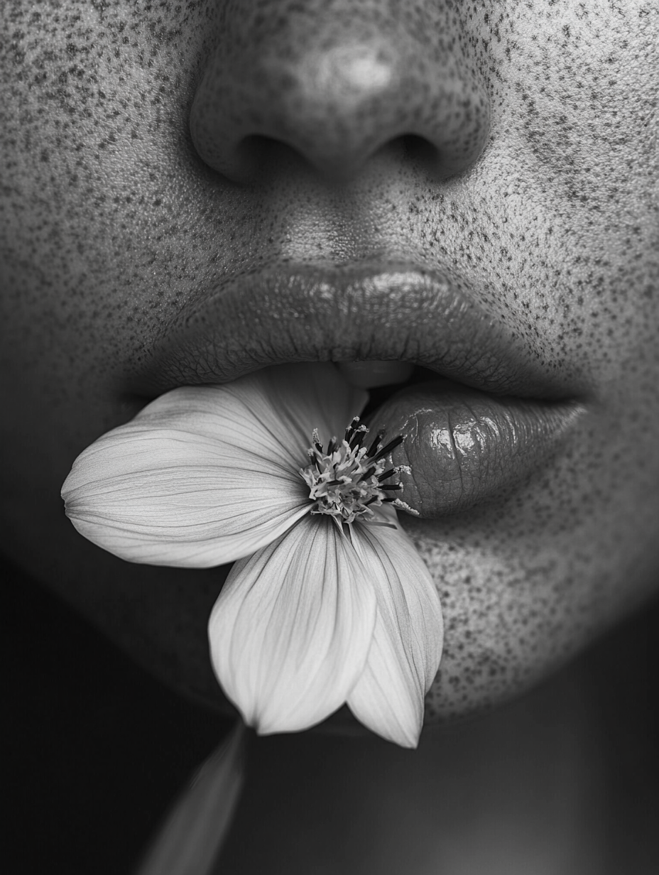 Detailed female face with flower