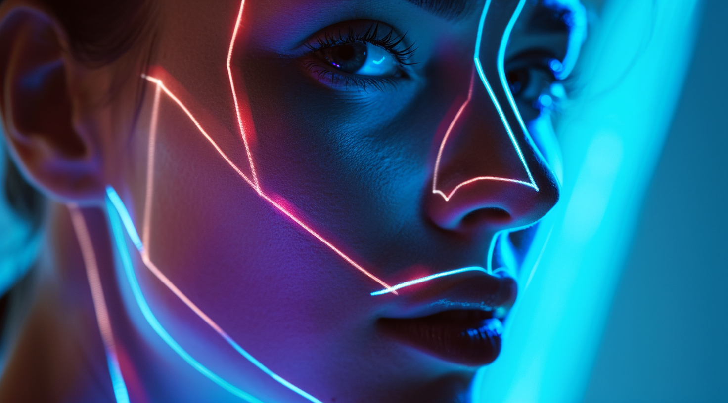 Female Face with Phosphorescent Lines