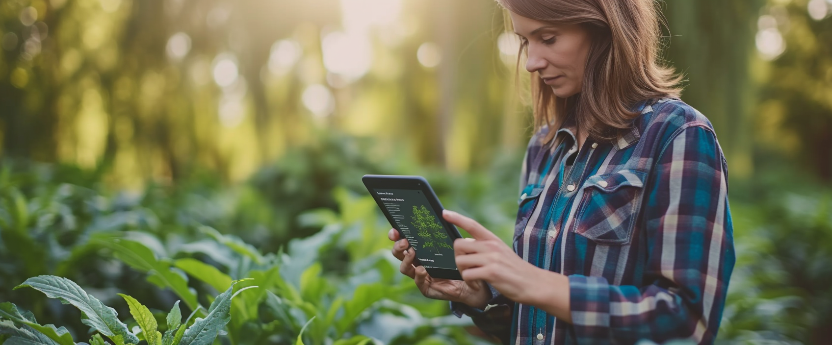 Female farmer using iPad charts