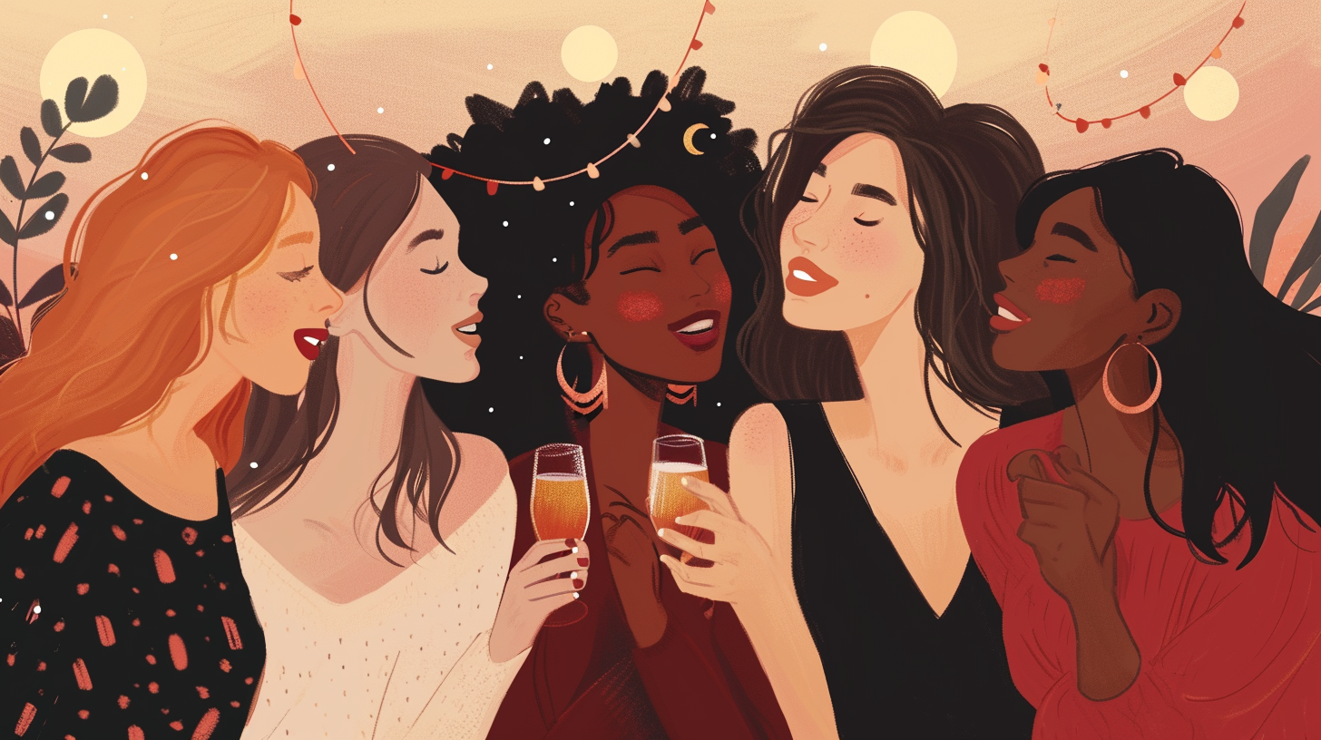 Female friends celebrating Galentines Day