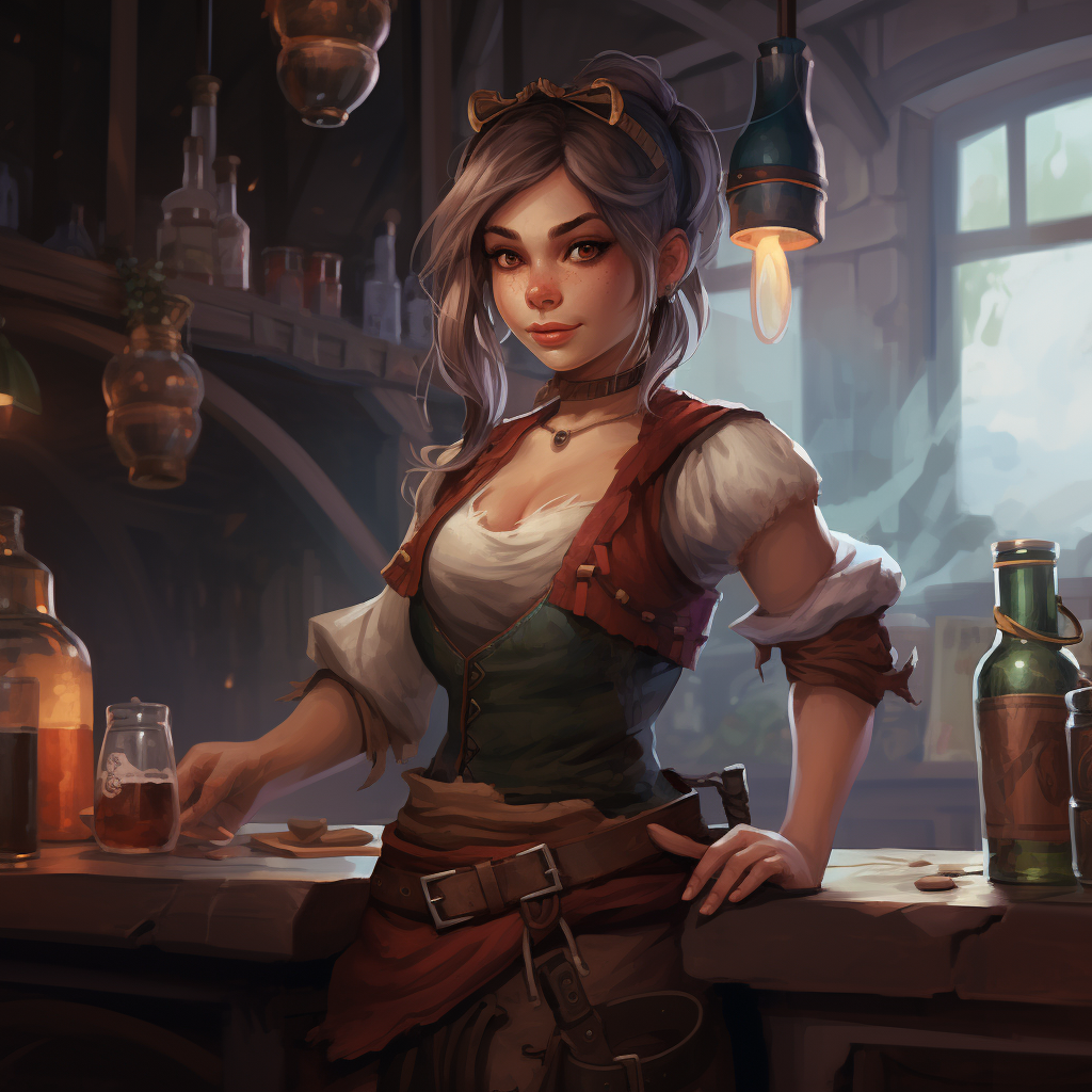 Female gnome bartender serving drinks