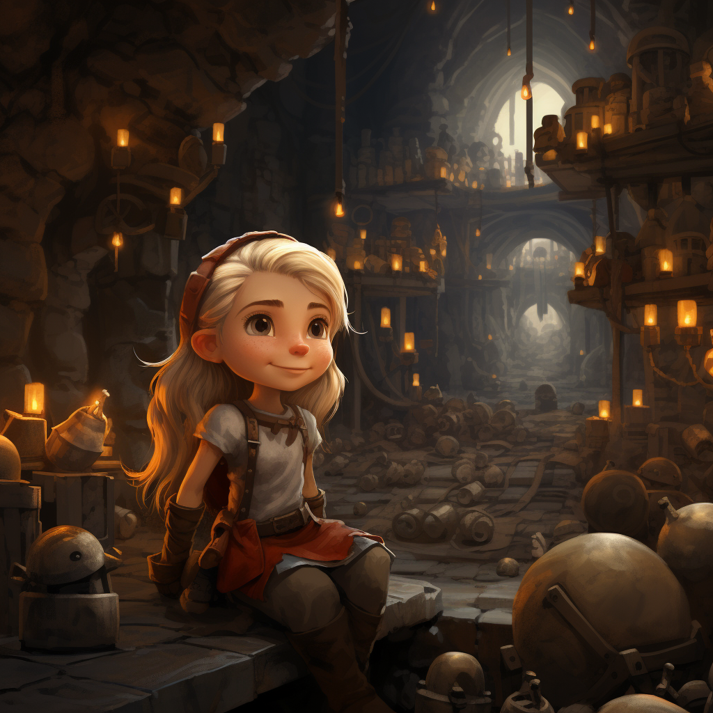 Female gnome working in cave factory