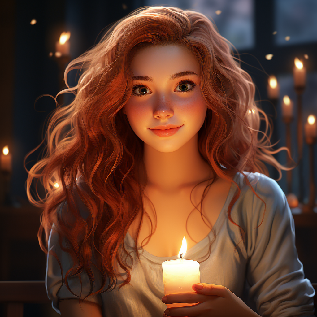 Hand-drawn female geek character holding a candle