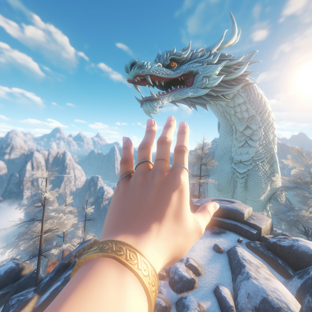 Female hands touching dragon's nose