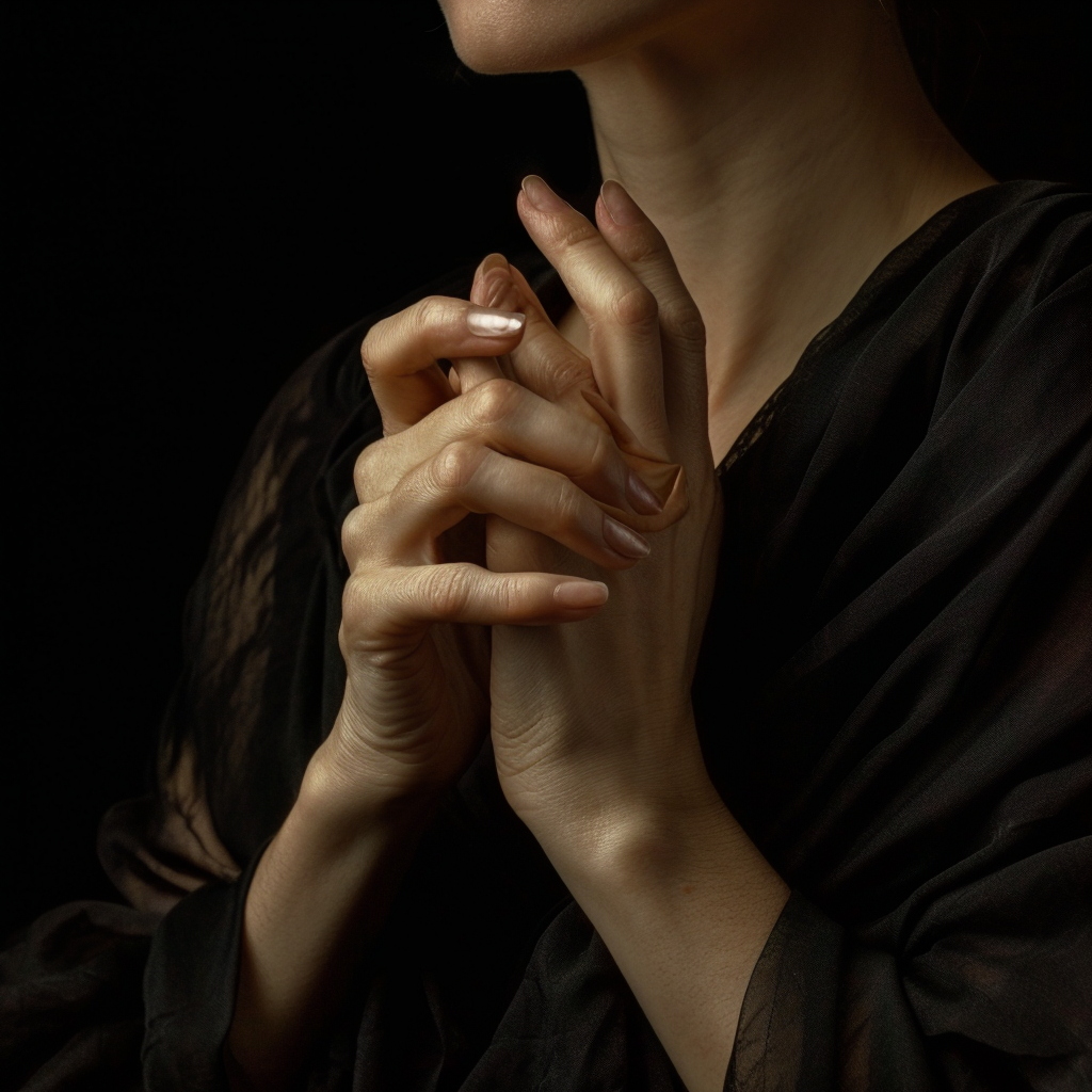 Female hands shushing gesture realistic cinematic