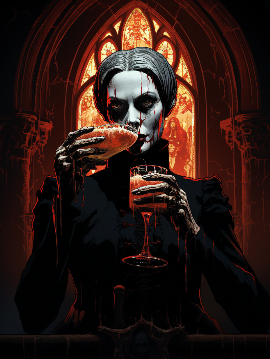 Female horror villain drinking beer