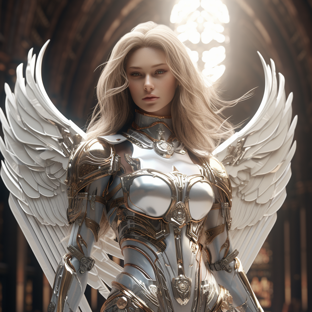 Female angel in armor with wings