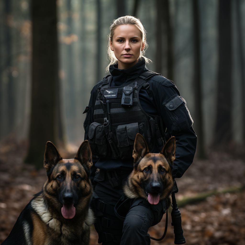 Female K9 Handler with German Shepherd on Leash