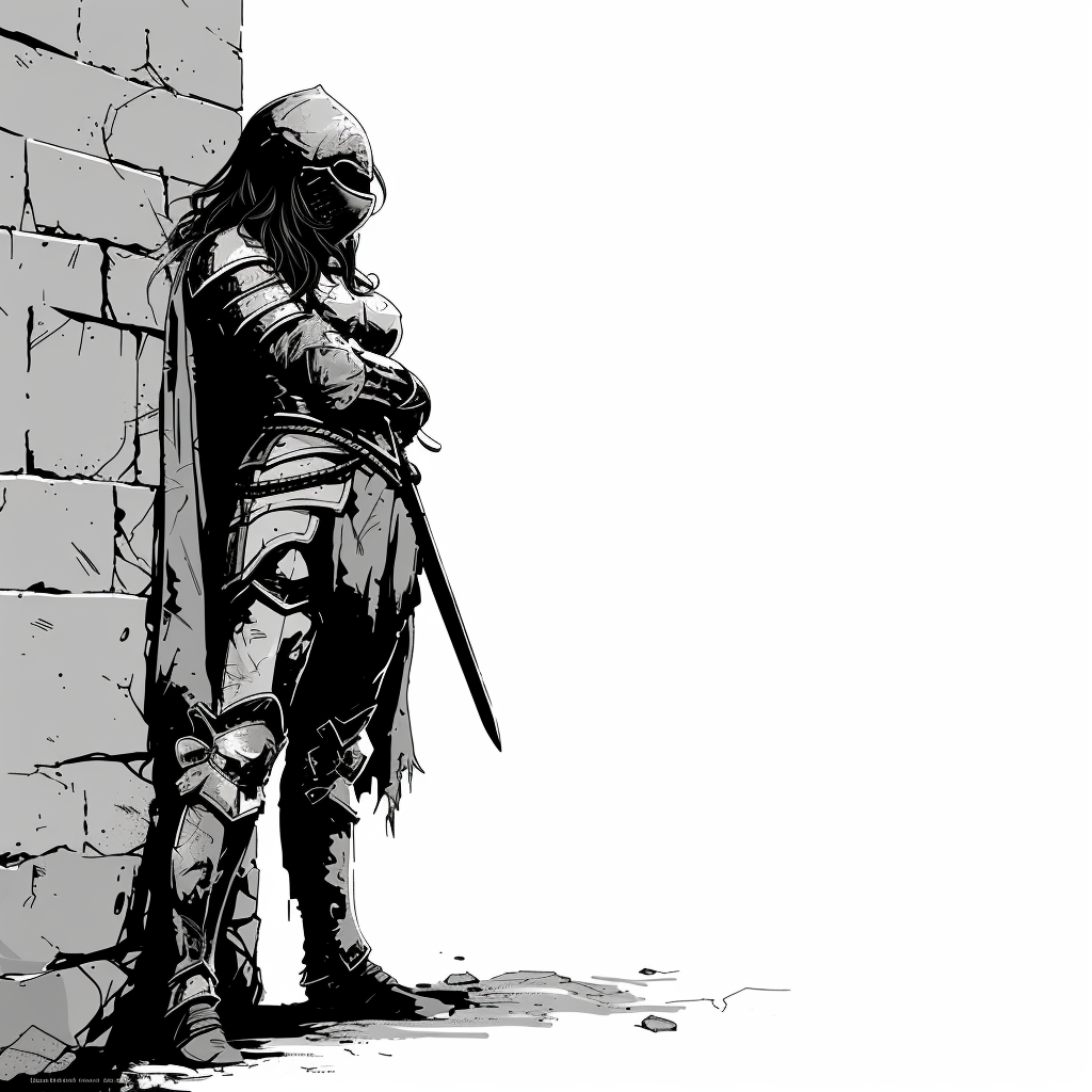 Female Knight Leaning against Wall