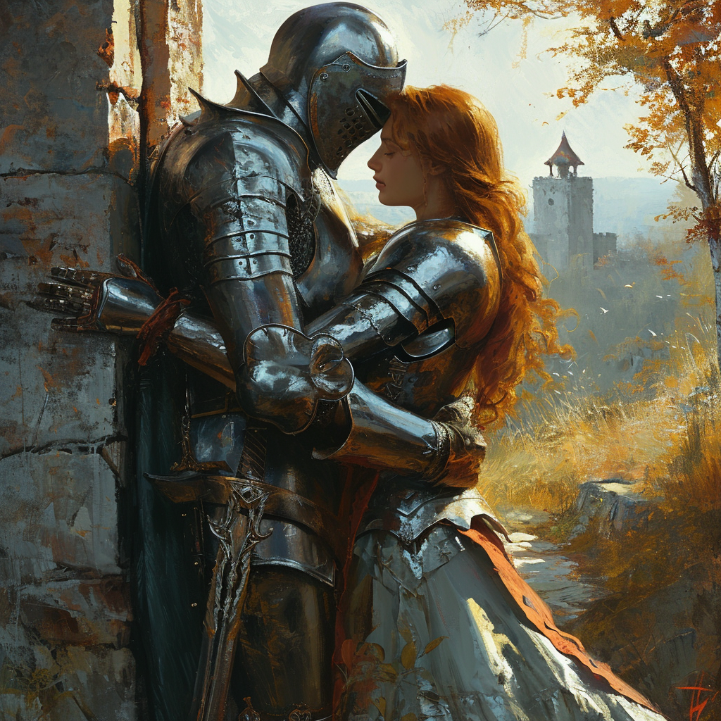 Female Knight Protecting Man  image