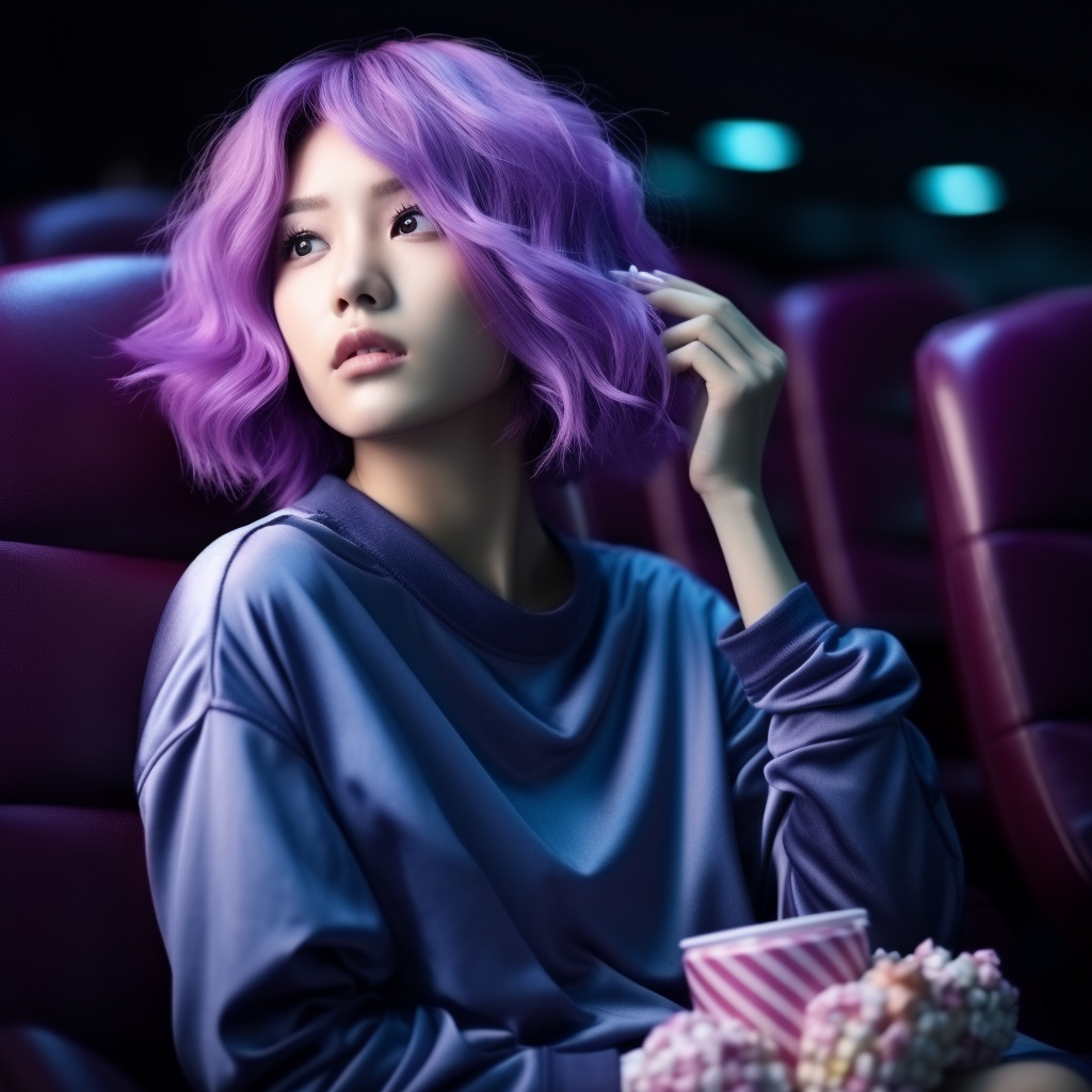 Young Attractive Female Kpop Idol with Purple Hair