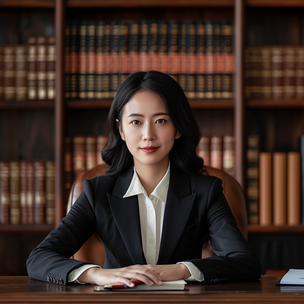 Female lawyer at wooden desk office