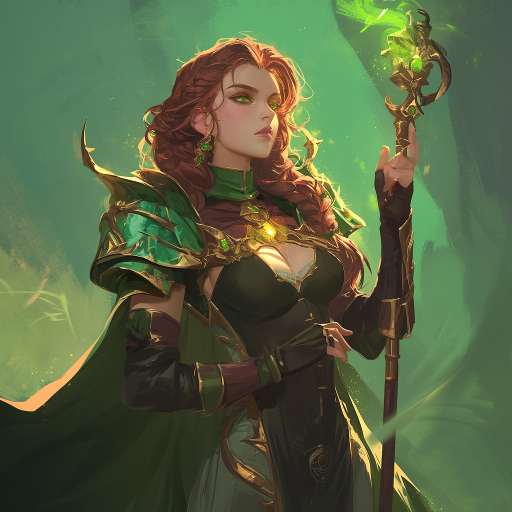 Female mage in green and gold