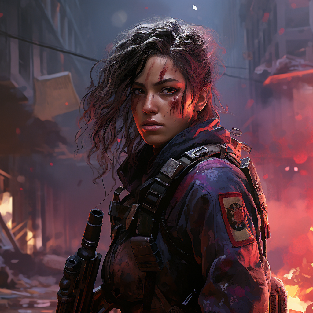 Brave female marine in cyberpunk warzone  ?