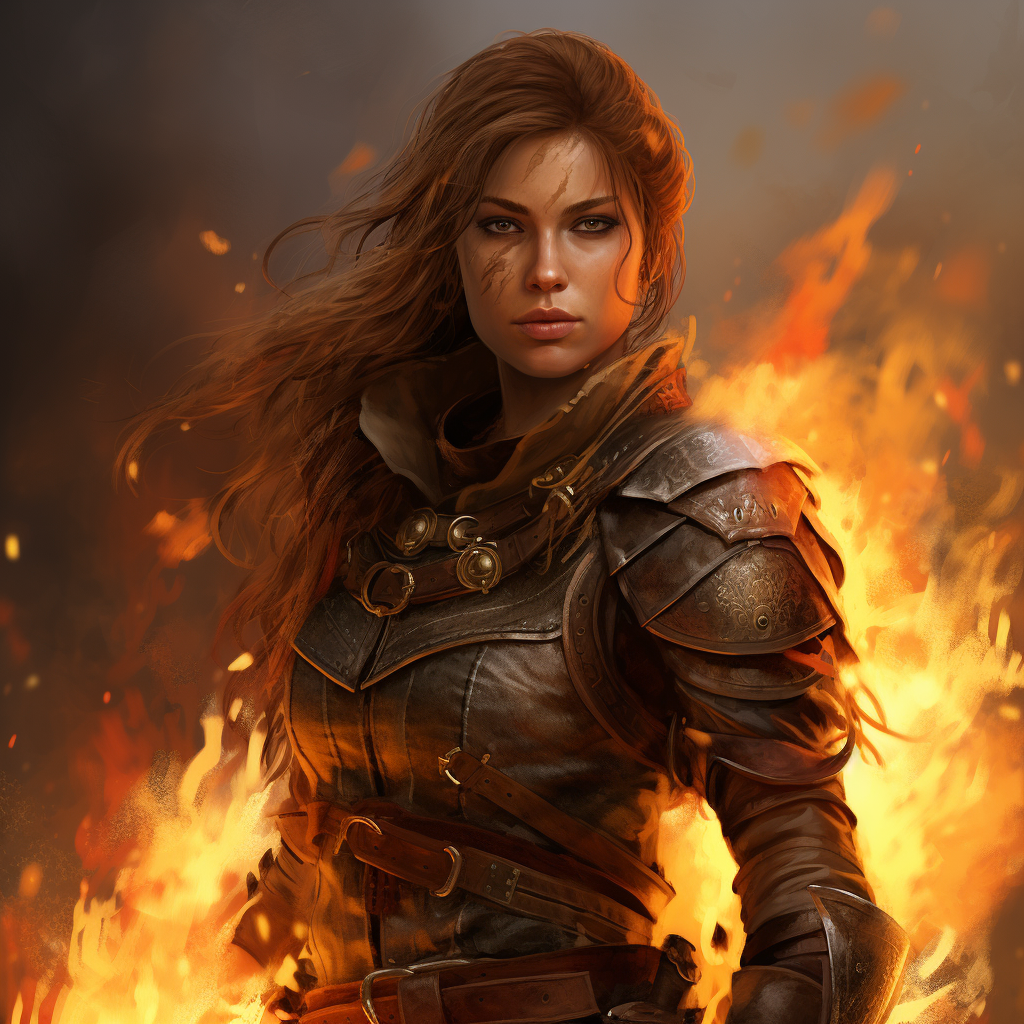 Female mercenary with fire in fantasy setting