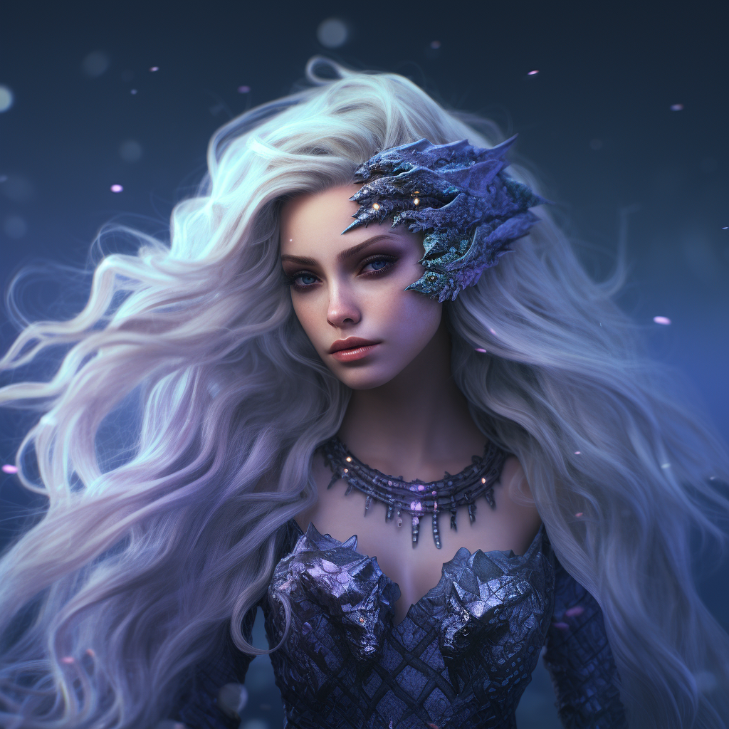 Beautiful mermaid with silver hair and purple eyes