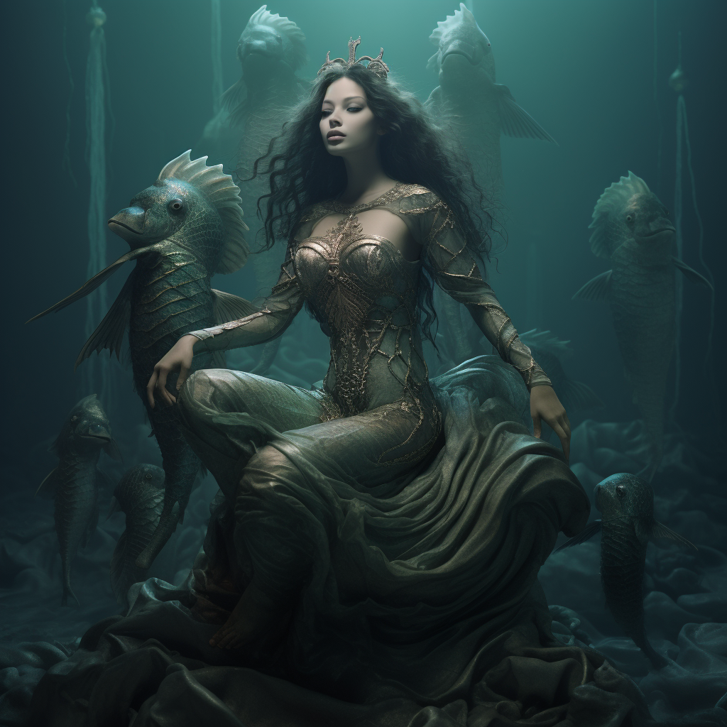 Beautiful mermaid with scaled skin in underwater fantasy .