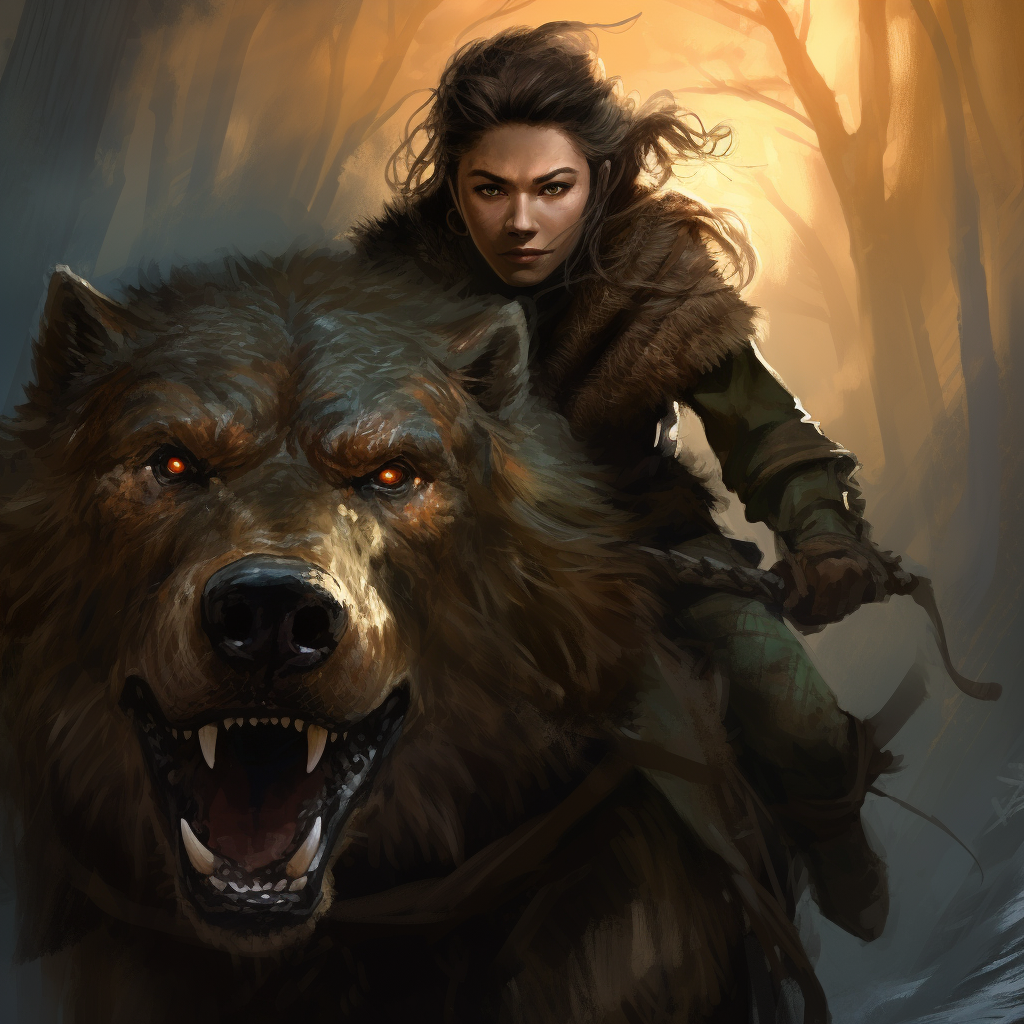 Female Middle Earth Ranger on Warg