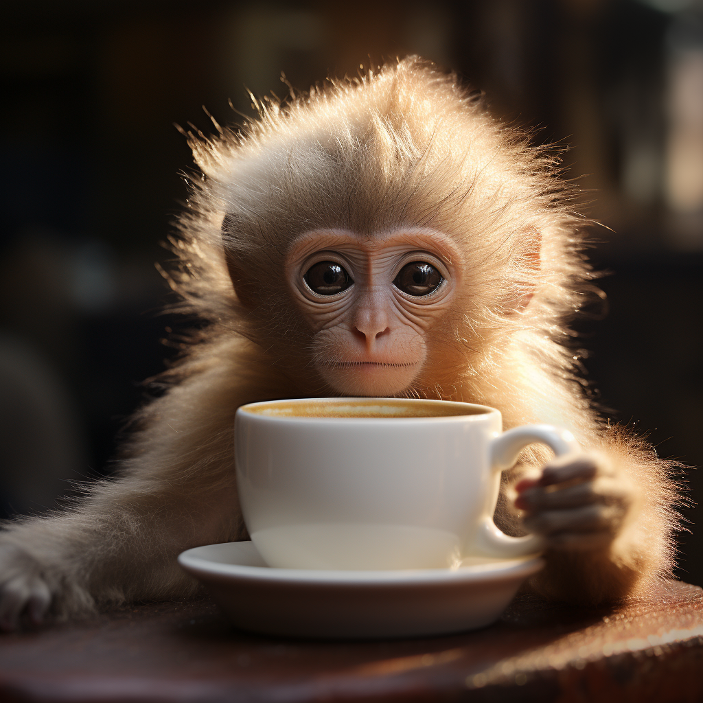 Cute monkey enjoying a cappuccino