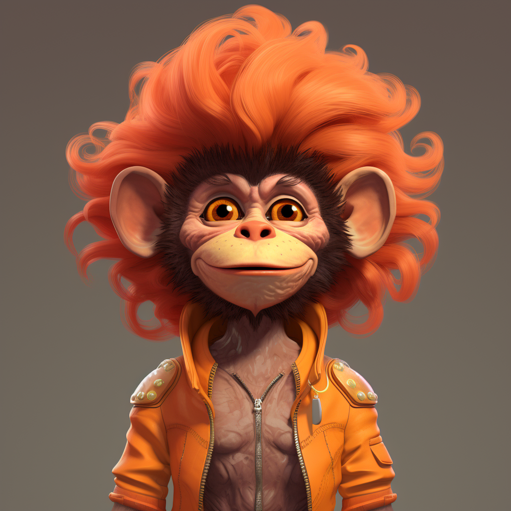 Adorable female monkey with orange fur - cartoon concept art