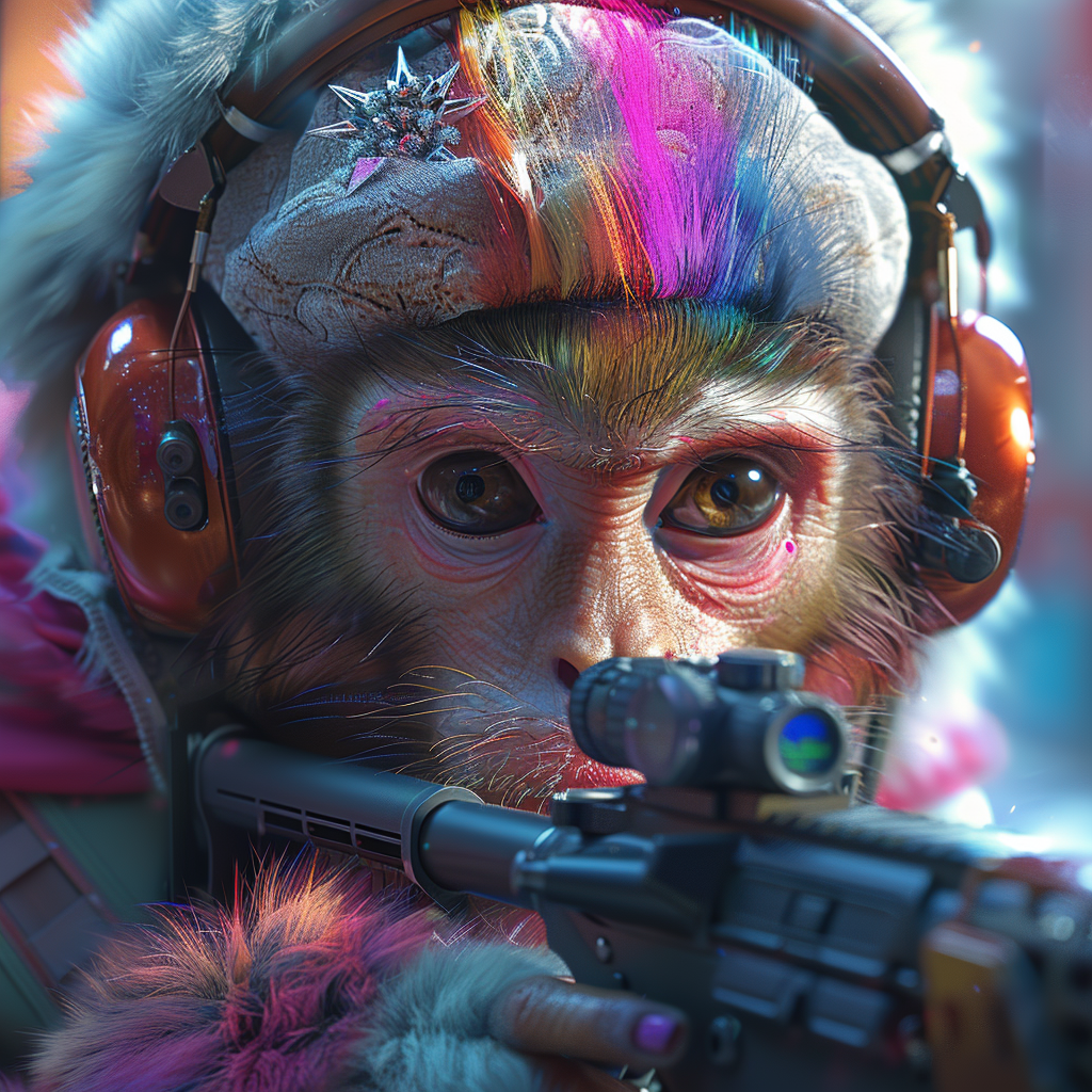 Female Monkey with Rainbow Hair