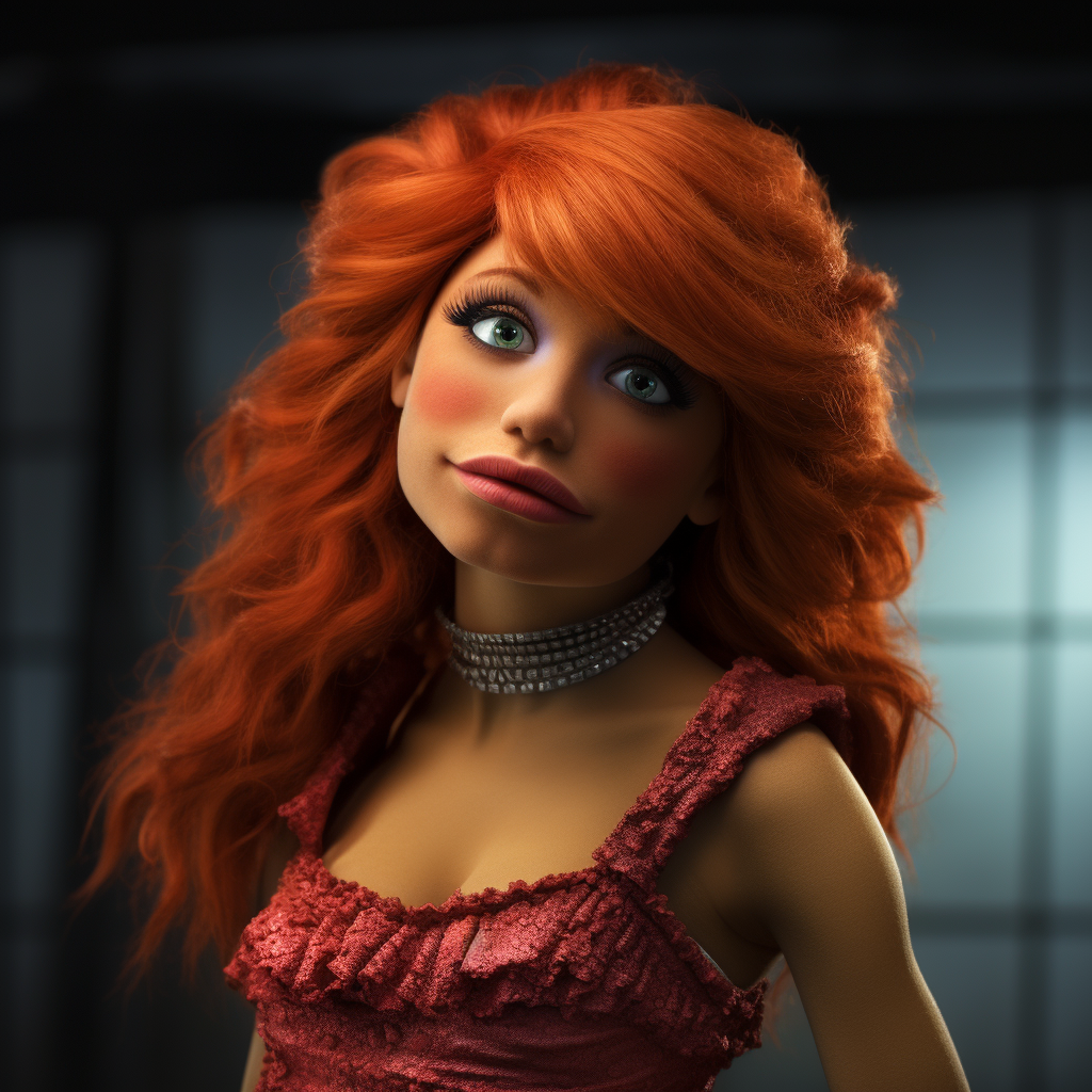 Female newscaster muppet image