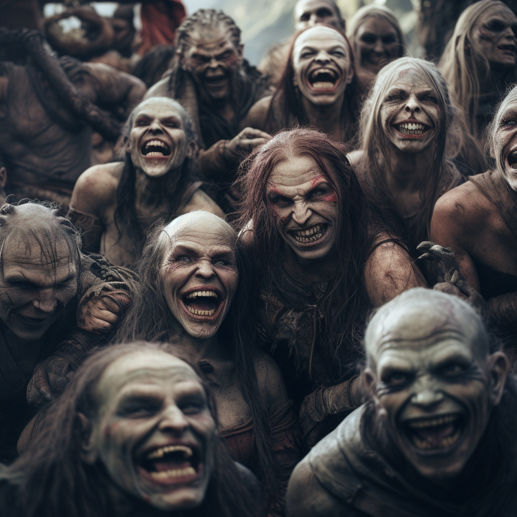 Female Orcs Group Grabbing Camera