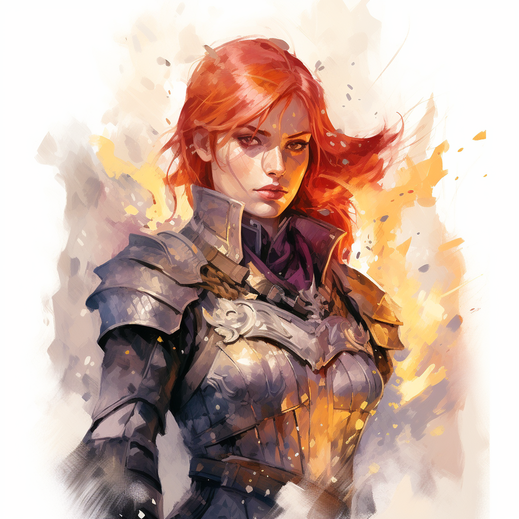 Female Paladin with Red Hair and Purple Eyes