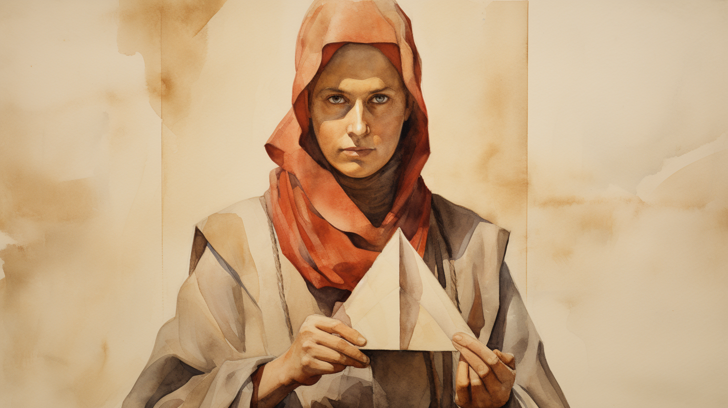 Painting of female philosopher with triangle