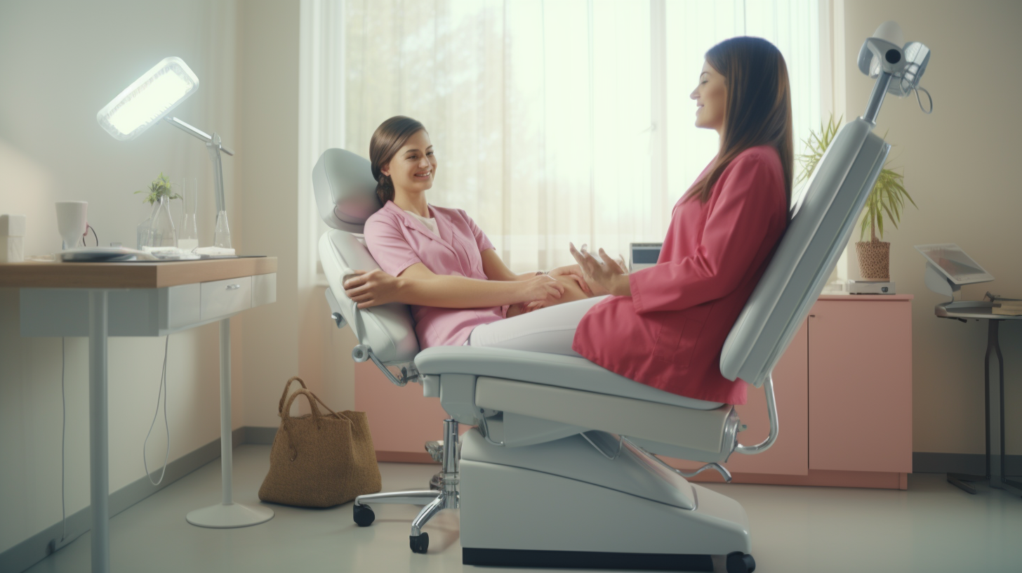 Female podiatrist treating patient's foot in bright practice