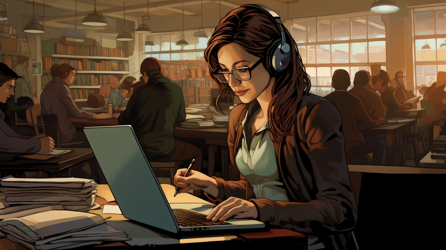 Illustration of a Female Professor Using a Laptop