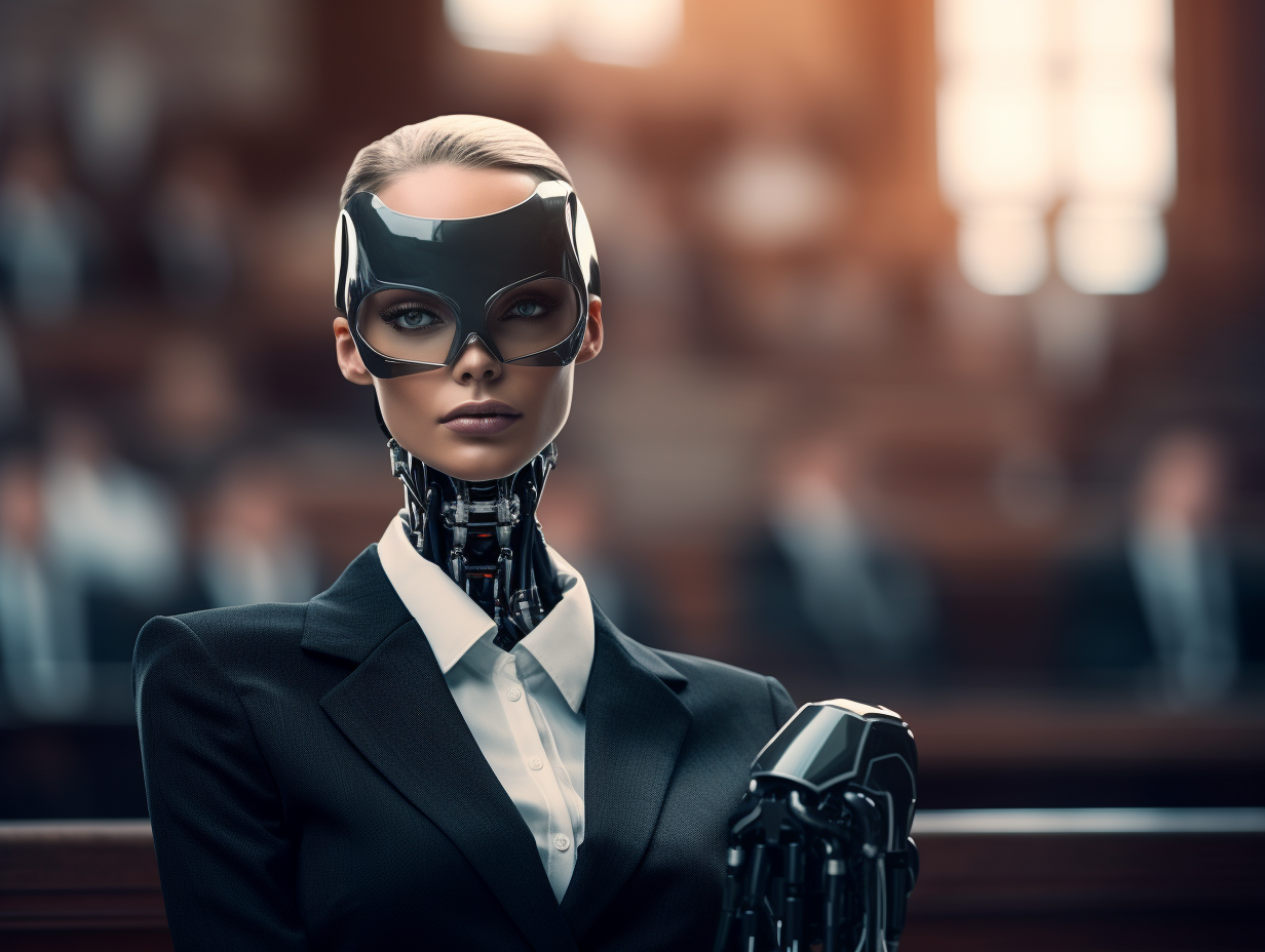 Female Robot Lawyer in Court