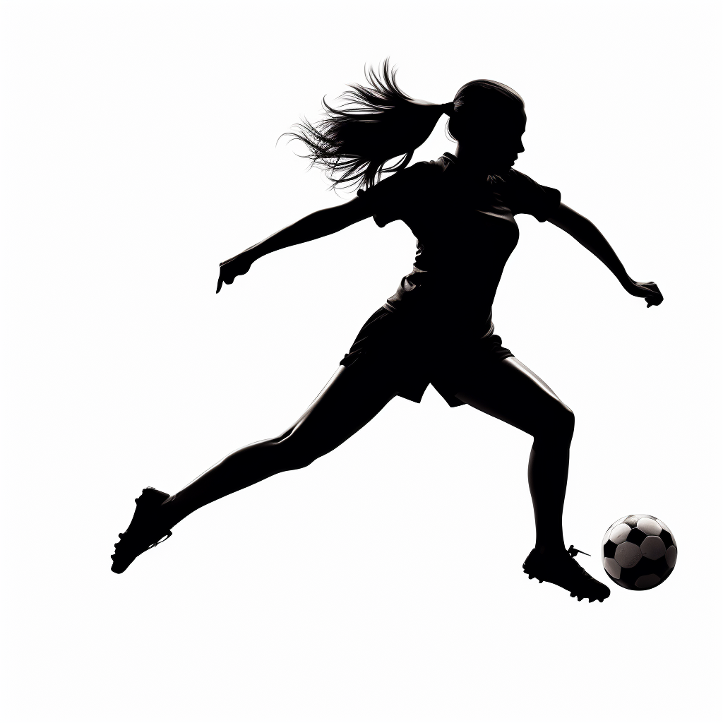 Female soccer player kicking ball silhouette