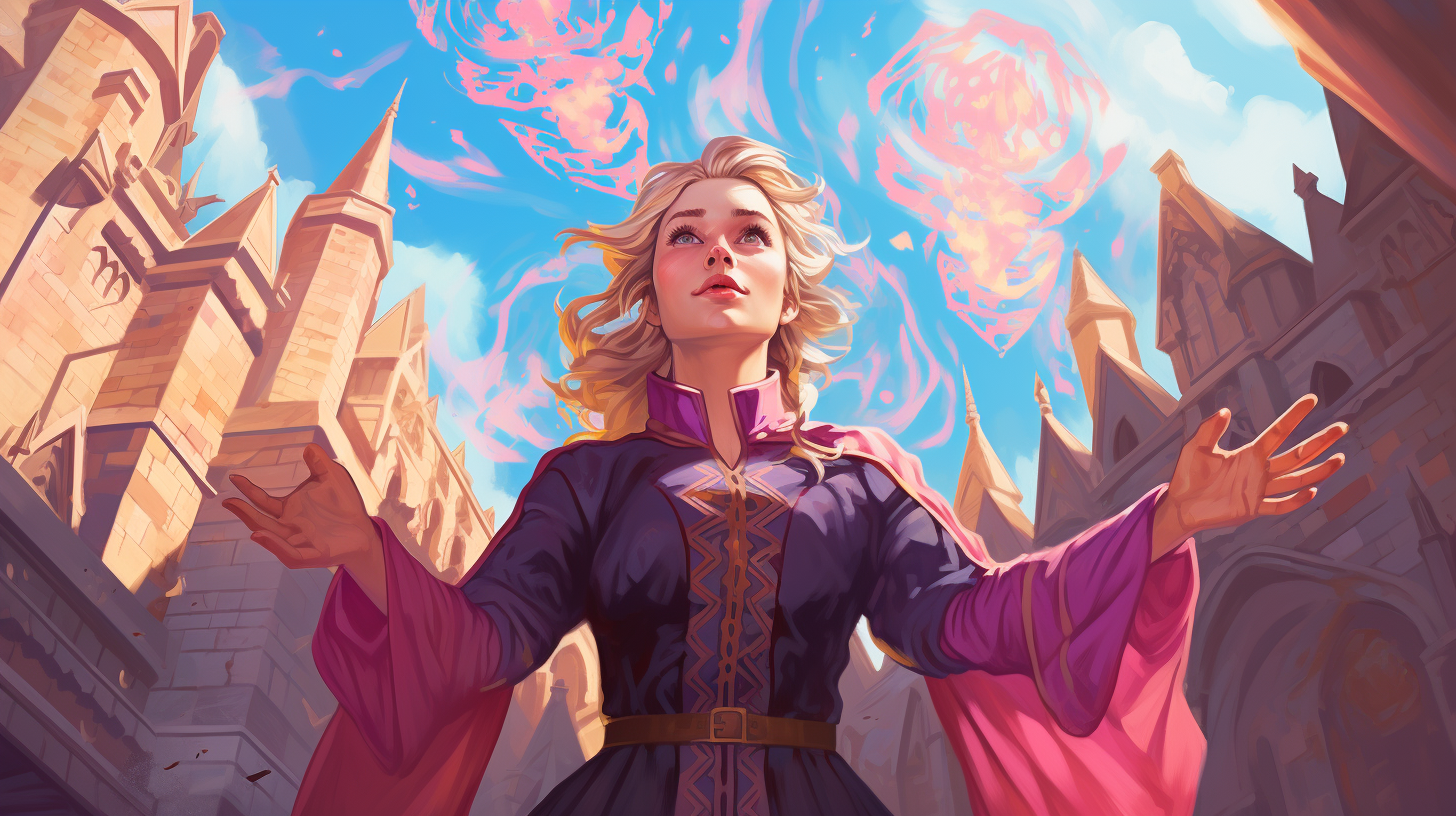 Sorcerer with Blond Hair and Magenta Magic Shapes