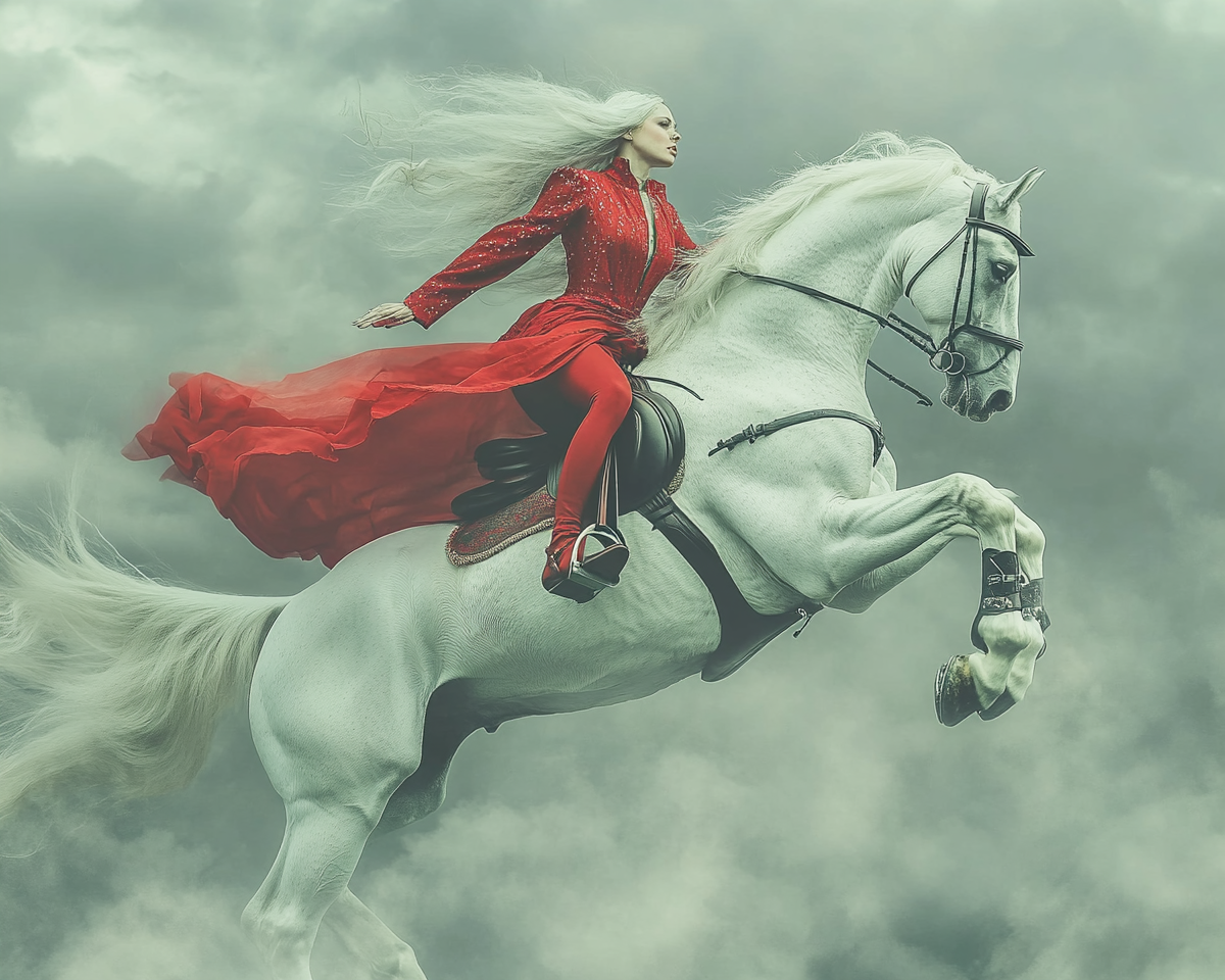 Female Superhero on White Horse