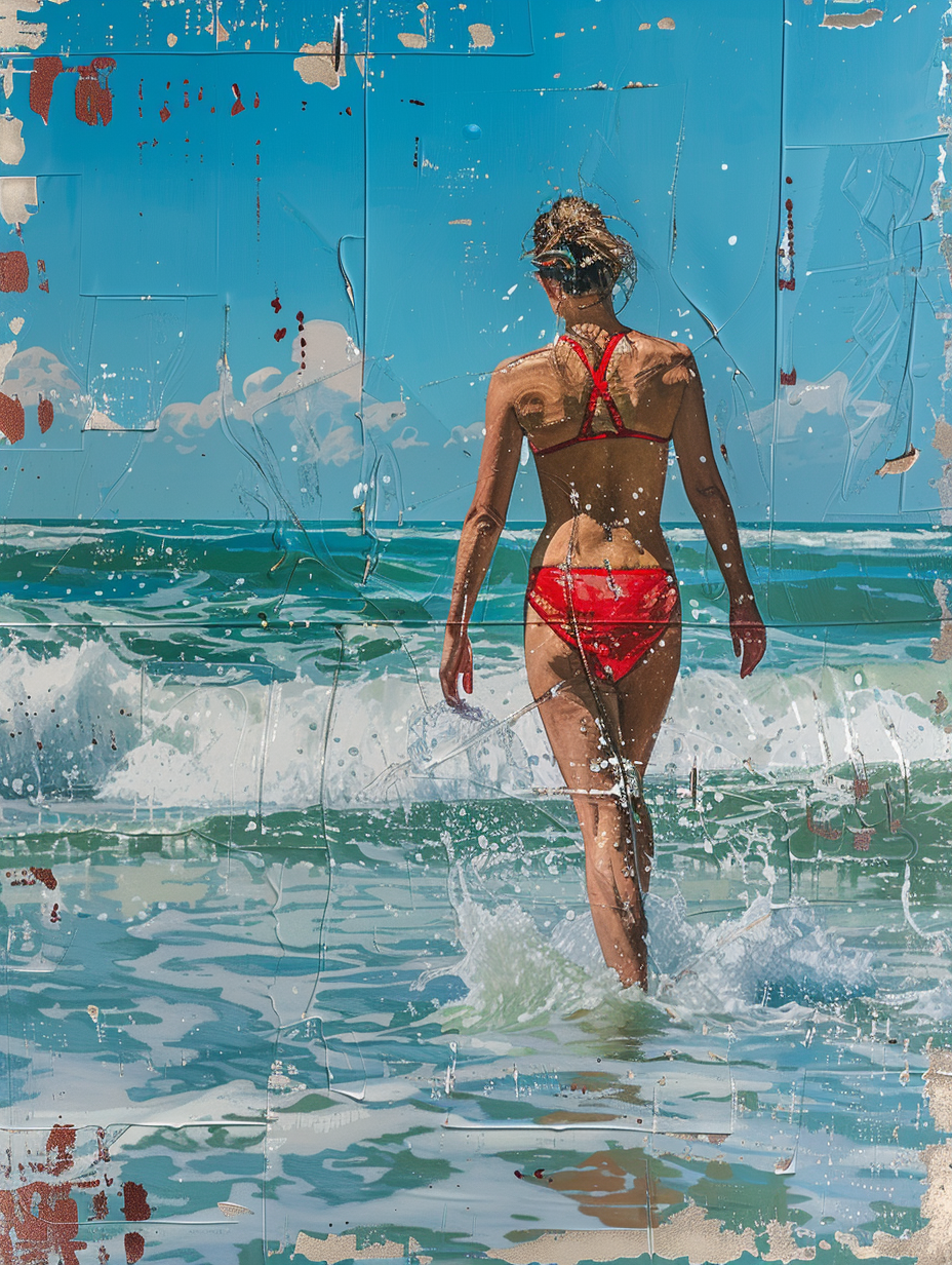 Female swimmer on beach image