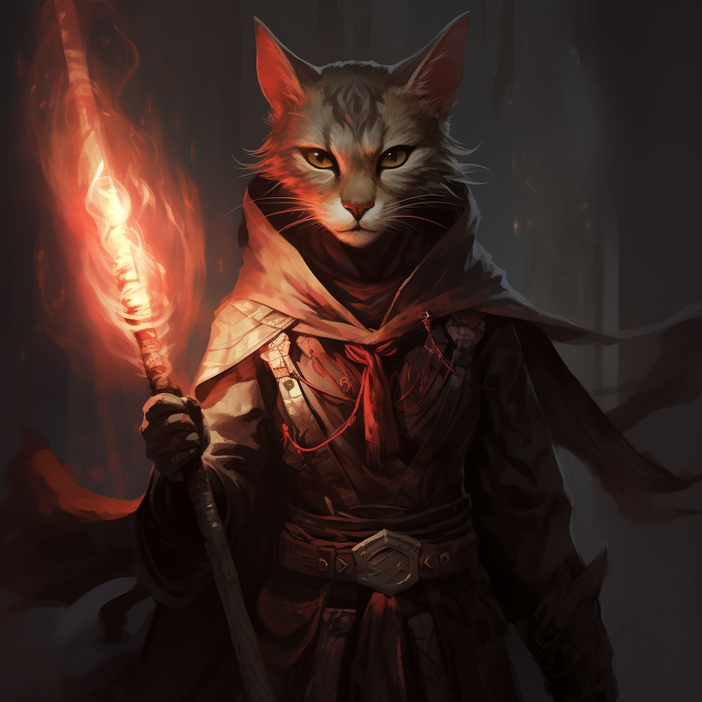 Artistic depiction of female tabaxi warlock