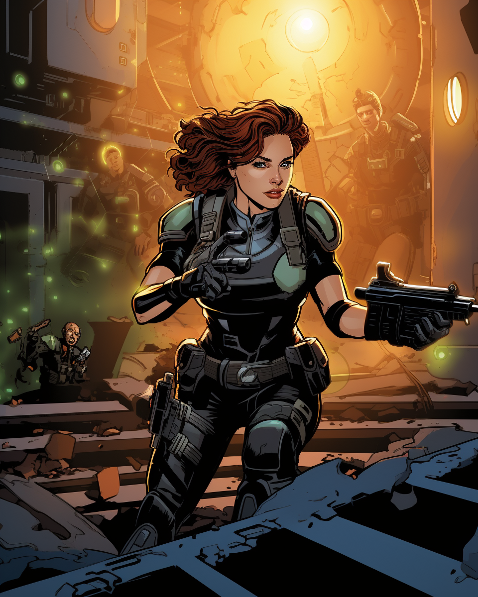 Female tech soldier firing statis ray gun