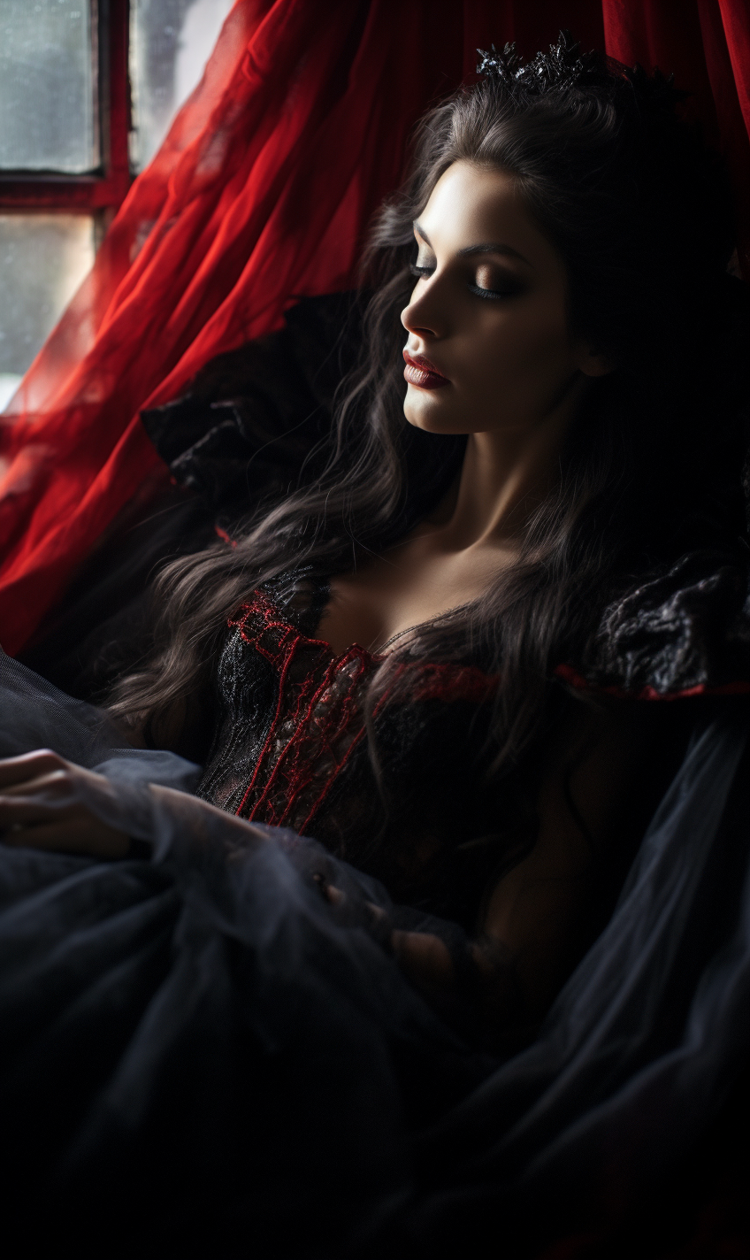 Female vampire awakening from slumber