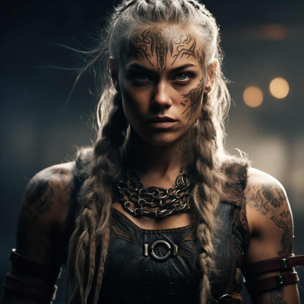 Female Viking Warrior with Tattoos and Bold Look