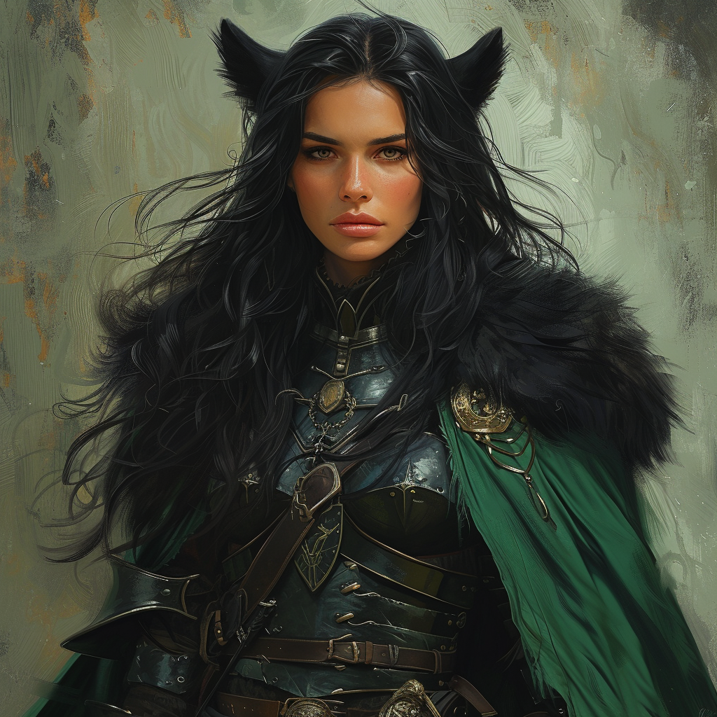 Portrait of Female Warrior with Green Mantle Armour