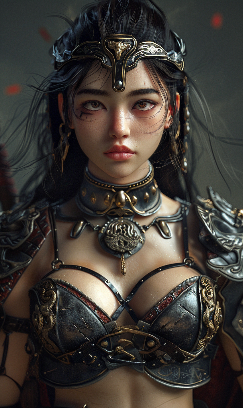 Female warrior in realistic image