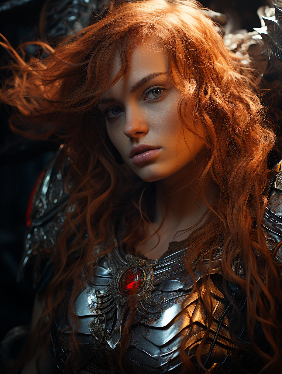 Dark fantasy painting of a female warrior, Red Sonja