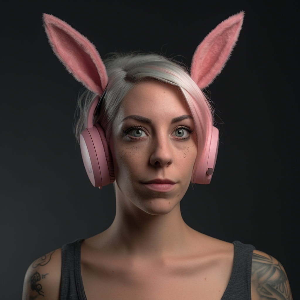 Detailed realistic 35 year old female bunny ears