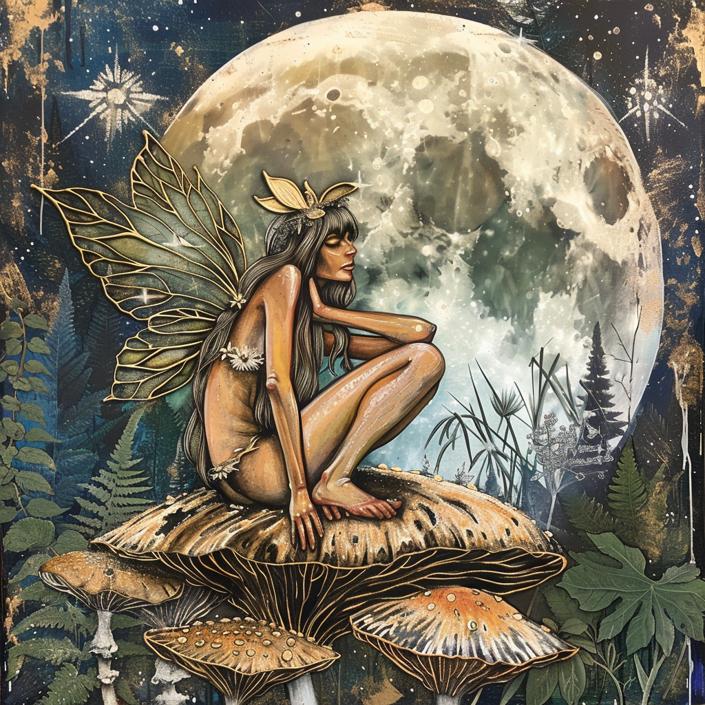 Female fairy on mushroom moon