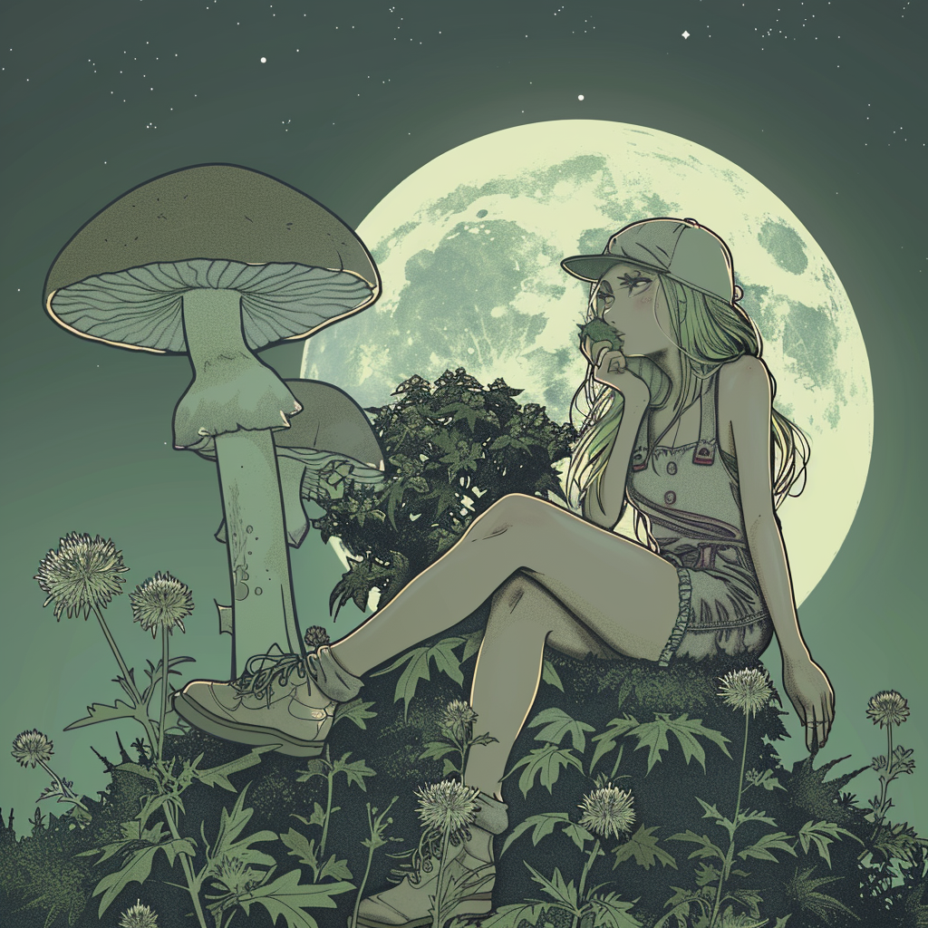 Weed fairy on mushroom moon