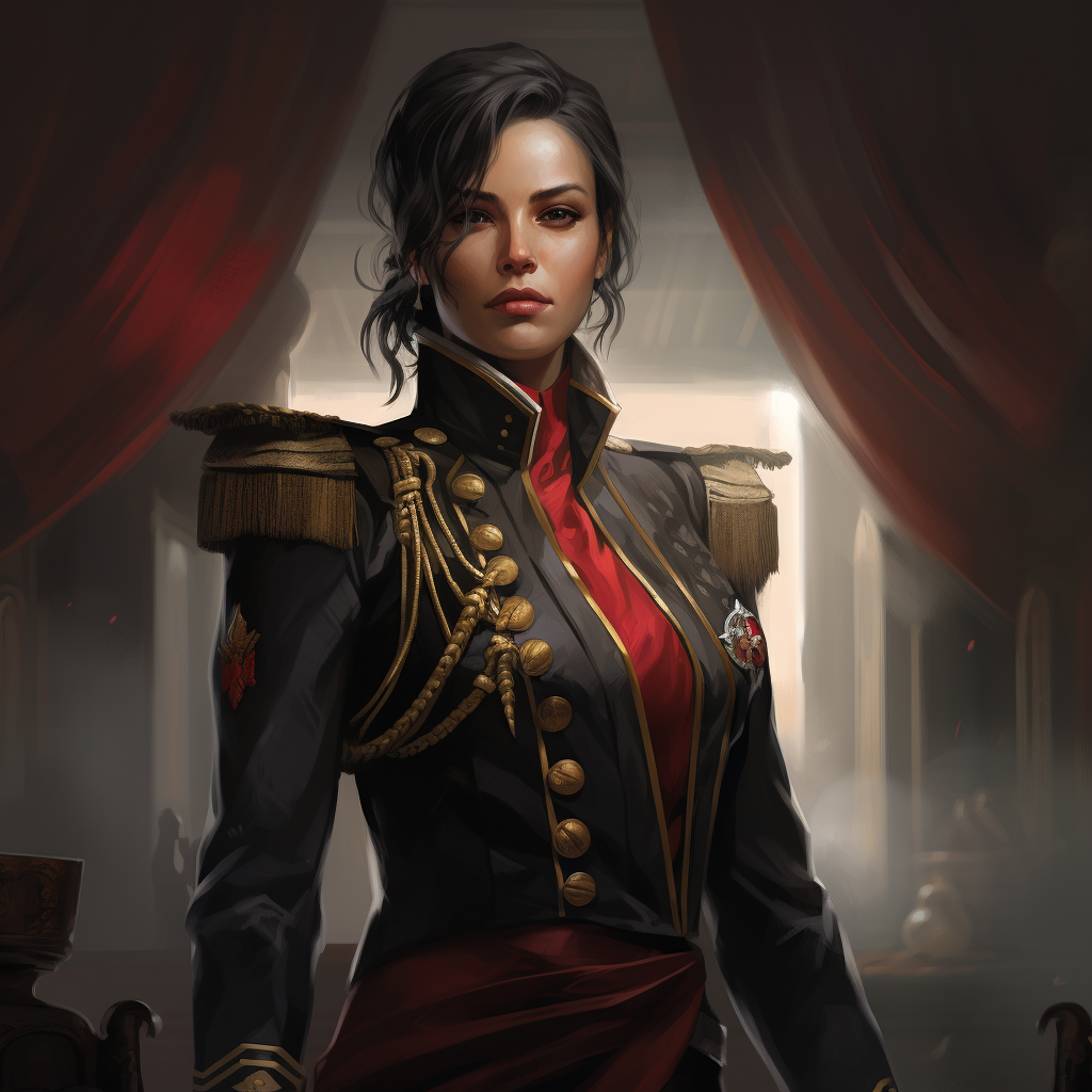 Female Admiral in Modern Uniform with Red and Gold Trim