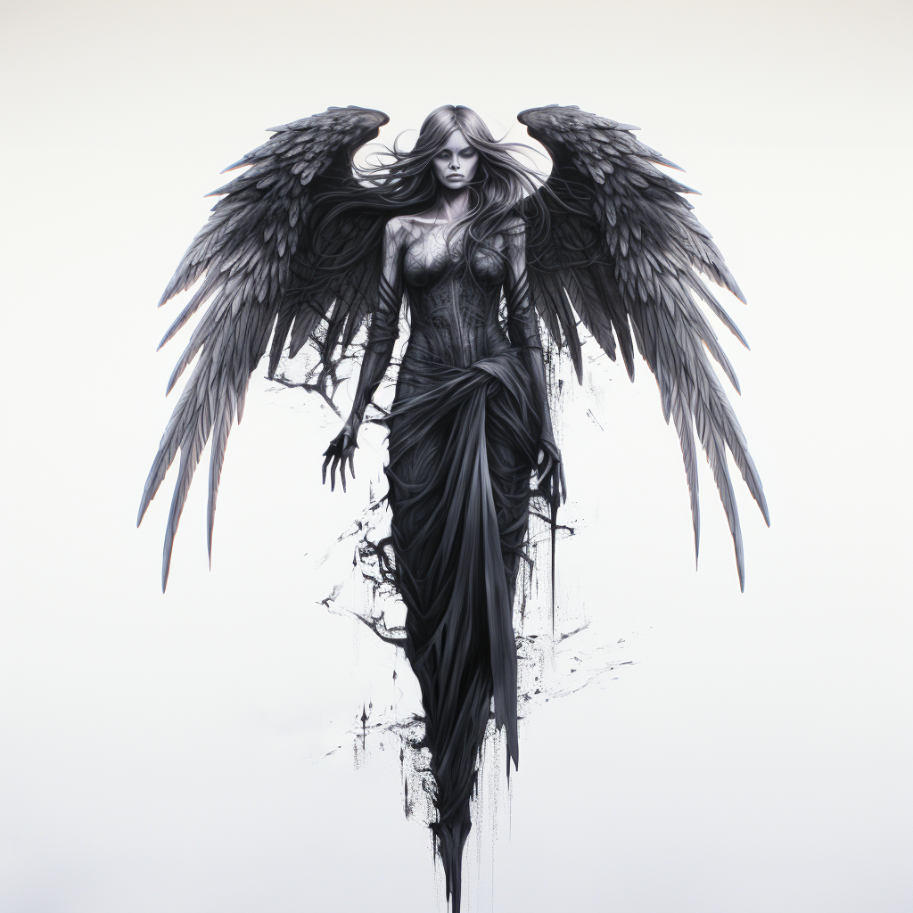 Black-winged Female Angel with a Satanic Look